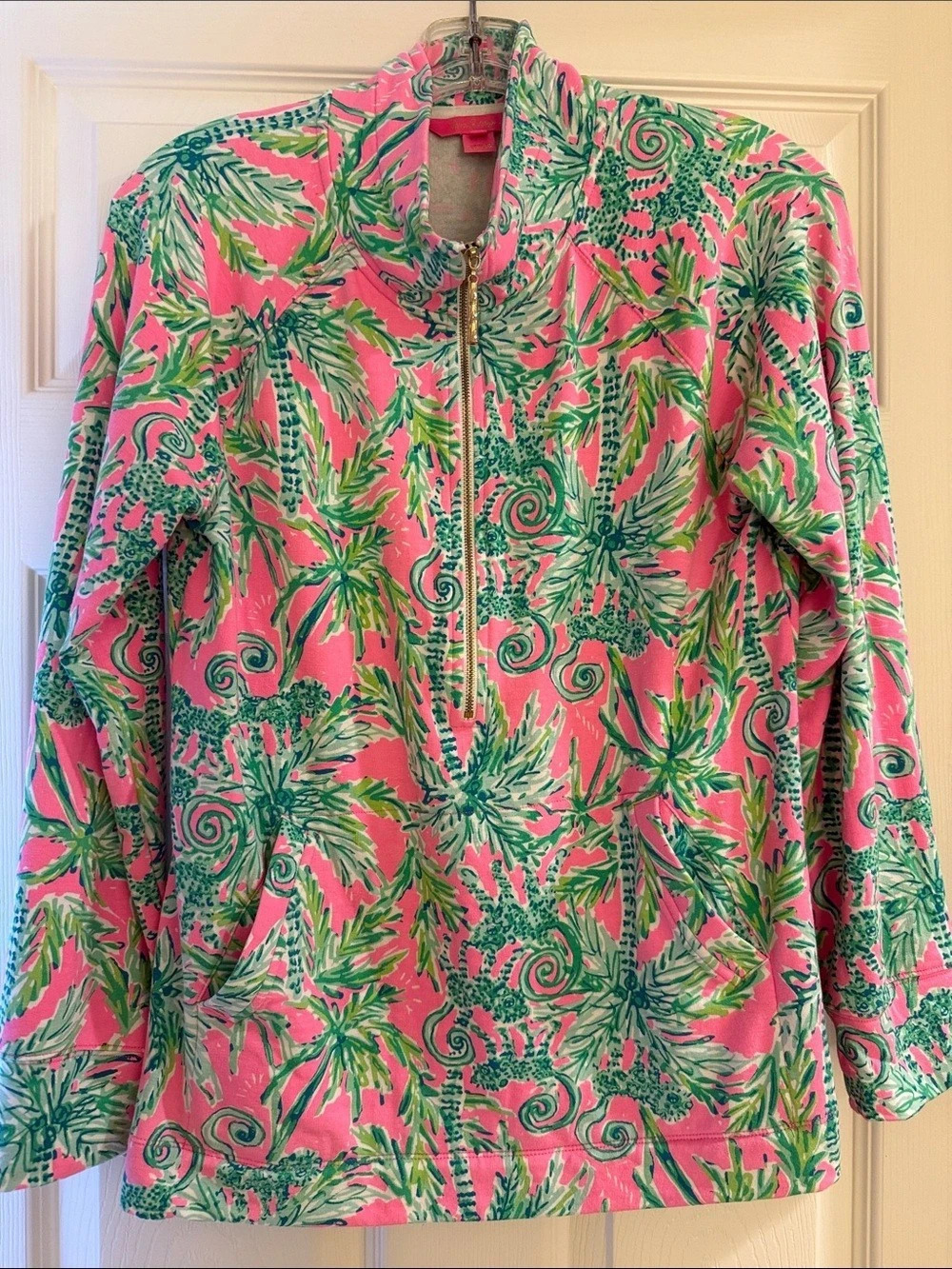 Lilly Pulitzer Ocean Trail Pullover Floral Zip Jacket in Pink & Green